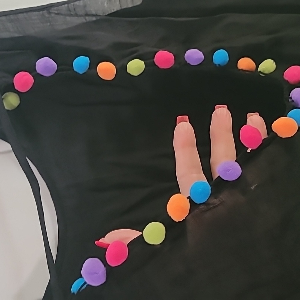 Cupshe Black Cover-Up with Colorful Pom-Poms - Picture 7 of 8